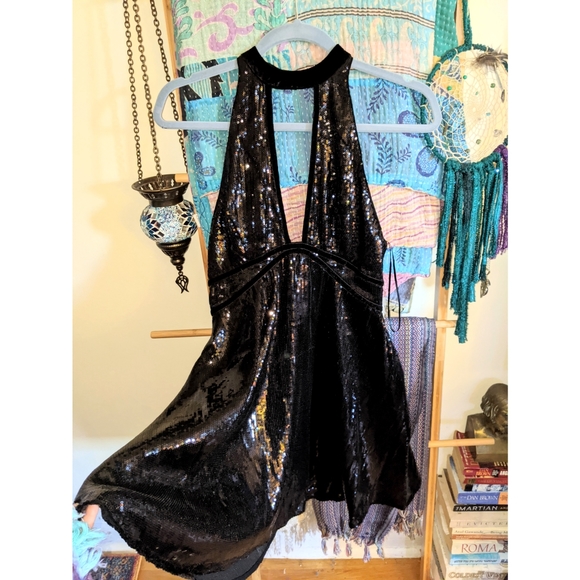 Free People Black Sequined Mini Dress - Picture 2 of 6